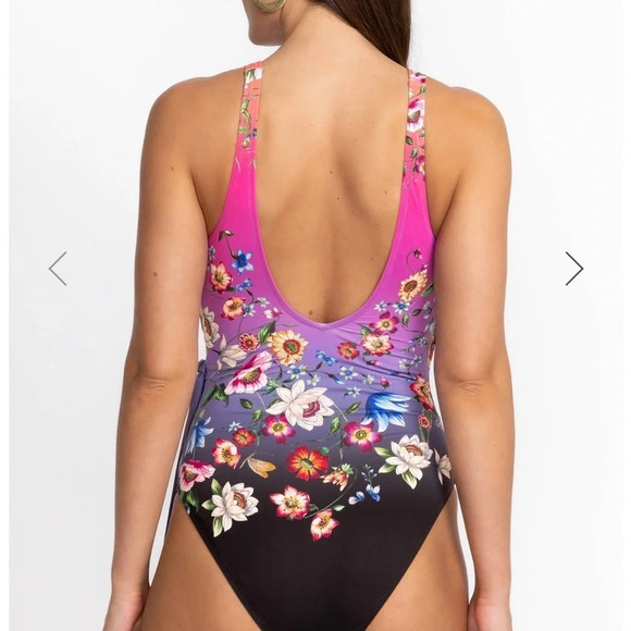Johnny Was Ombré Garden Wrap One Piece Bathing Suit XS Multi Flowers V Neck - Picture 12 of 14